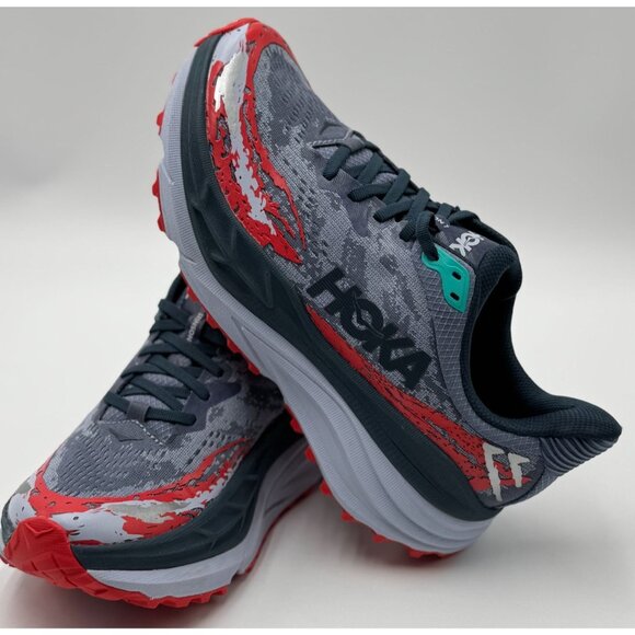 Hoka Mens Stinson 9.5B Running Gray Red Blue Athletic Shoes|1141530-WHF Cushion - Picture 2 of 16